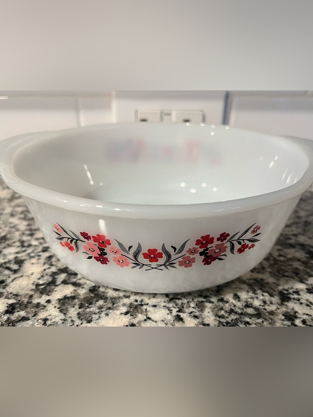 Fire King 1 quart Floral Serving Bowl - Pink & Red Flower Design